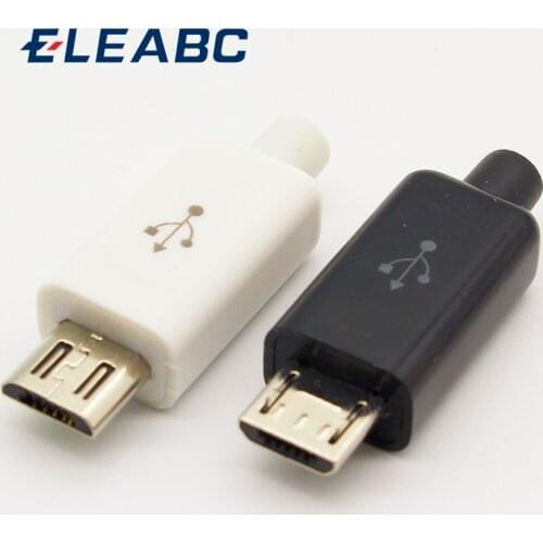 10pcs Micro USB 5PIN Welding Type Male Plug Connectors Charger 5P USB Tail Charging Socket 4 in 1 White Black