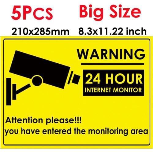 5pcs 24 HOUR CCTV Security Camera System Warning Sign Sticker Decal Surveillance CCTV Camera Video Warning Sticker big size 285x