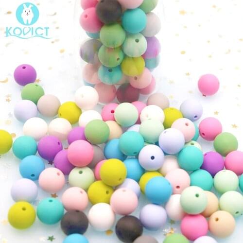 Kovict 50pcs optional 15mm Silicone round Beads rodent Diy For Necklace Chews Pacifier Chain Clips Beads Soft Texture Silicone