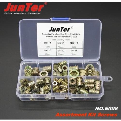 80pcs M4 M5 M6 M8 M10 Zinc Alloy Furniture Hex Drive Head Nut Threaded For Wood Insert Metric Assortment Kit NO.E008