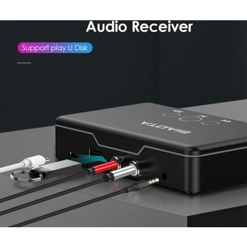 Bluetooth 5.0 Wireless Audio Receiver 3.5mm RCA Jack AUX Stereo Music Wireless Adapters for Car and Charging wire Support U Disk