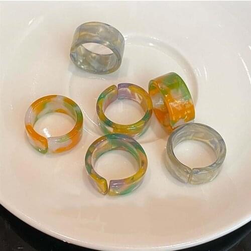 Coxeer 1pc Retro Knuckle Ring Fashion Mix Color Resin Jewelry Ring Finger Ring For Women Ladies Jewelry Accessories
