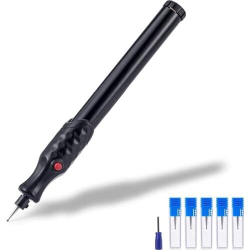 Electric Miniature Engraving Pen, Engraving Tool Belt 5 Interchangeable Diamond Tip for DIY Jewelry Making, Metal, Glass