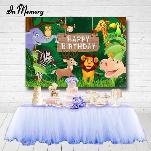 InMemory Forest Animals Safari Jungle Backdrops Photo Studio Kids 1st Birthday Party Photography Backgrounds Custom Photocall