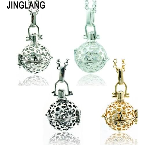 JINGLANG Fashion Pendants Necklace Pregnancy Baby Chime Ball 4 Color Rhinestone Flower Necklace For Women Jewelry