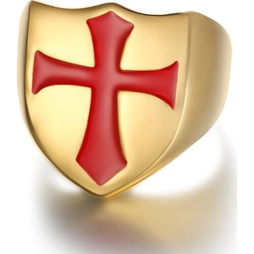 Knights Templar Armor Crusader Cross Rings Gold Silver Color Titanium Stainless Steel Rings for Men HIP Hop Rock Jewelry
