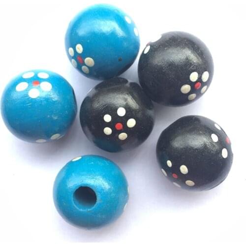 Natural Wood Round Spacer Wooden Beads Eco-Friendly Lead-Free Wooden Balls Black Blue Color White Dots Flower Ball 20Pc/Lot 25mm