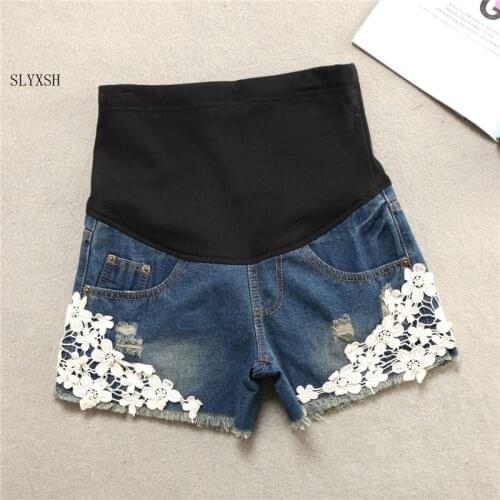 Summer Short Maternity Lace Jeans Pants For Pregnant Women Clothing Pregnancy Clothes Shorts Belly Jeans 2019 New Plus Size XXL