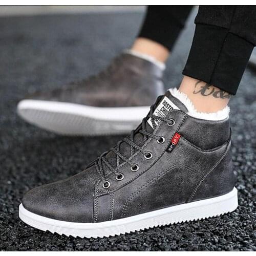 2019 fashion Winter Leather Ankle Snow Men Boots Shoes With Fur Plush Warm Male Casual waterproof Boot Sneakers botas hombre