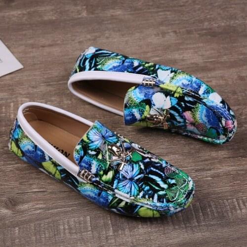 OLOMLB Mens Printed Mixed Colors Loafers Skull Decor Mocassin Homme Driving Flats Casual Summer Shoes 3Colors
