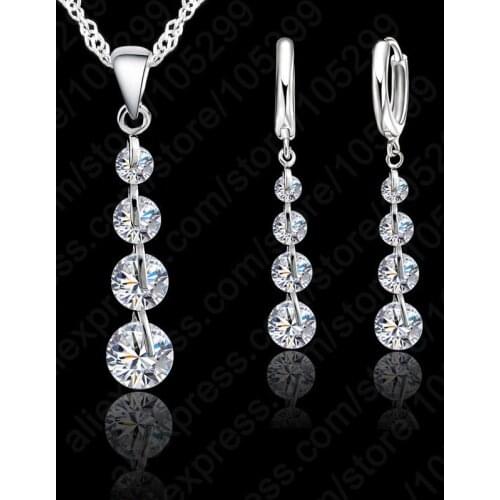 Romantic 925 Sterling Silver Link Chain Crystal Pendant Jewelry Set For Women Choker Wedding Jewelry Set