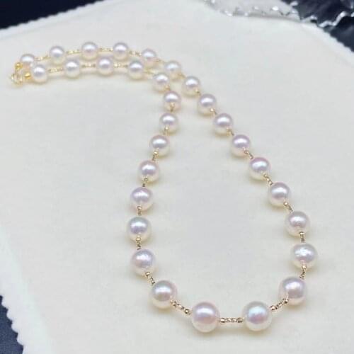 NEW Gorgeous 8mm Round FW Akoya Pearl G18K Gold Necklace White & Gray Womens Wedding Jewellry