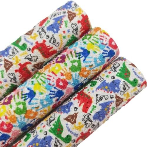 Dinosaures Palms Printed Chunky Glitter Vinyl Fabric Sheet Felt Backing Synthetic Leather Faux Vinil For Bows Earrings DIY R290A