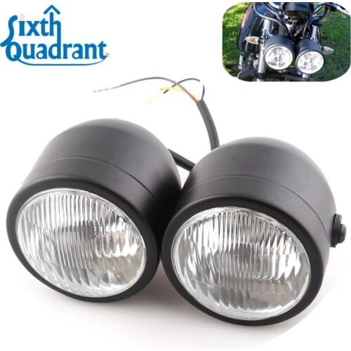 H4 Hi/Low Beam 12v Motorcycle Full Metal Black Housing Twin Headlight Dual lamp for Harley Yamaha Honda Cafe Racer Choppers