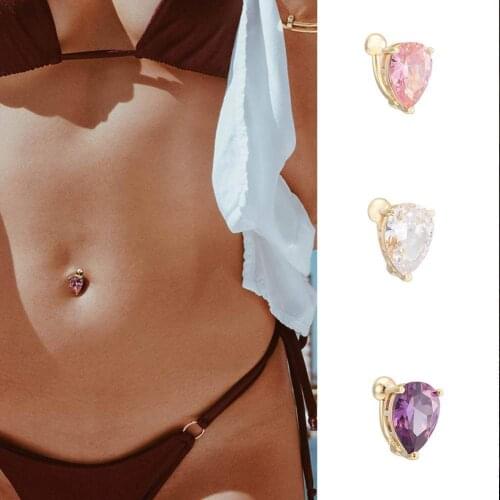 Peach Heart Crystal Water Drop Belly Button Ring Body Piercing Jewelry Hole Belly Button Ring Pendant Anti-umbilical Cord