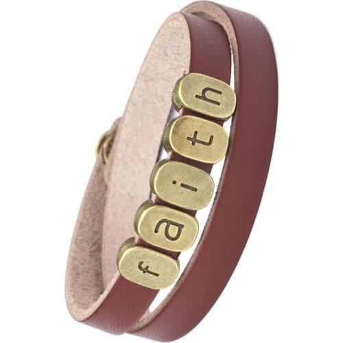 Religious-Ornament Christianity-Faith Letter Bracelet Men Woven Leather Double Layers Bracelets Jewelry