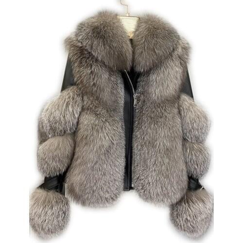 Real fox fur coat 2021 winter new whole skin women short suit collarRemovable fur collar young fur coat real fur coat