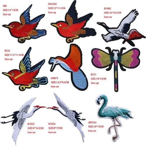 1 Pcs Magpie, swallow, dragonfly, flamingo Cartoon icon Iron on Patch for Clothing DIY Stripes Patchwork Stickers Custom Badges