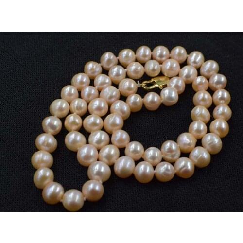 Wow! freshwater pearl pink near round 8-9mm necklace 18" nature FPPJ wholesale beads