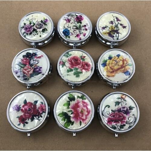 Vintage Floral Round Metal Pill Box, 3 Compartment, Pocket 51mm Medicine Tablet Vitamins Holder Organizer Case for Purse Travel
