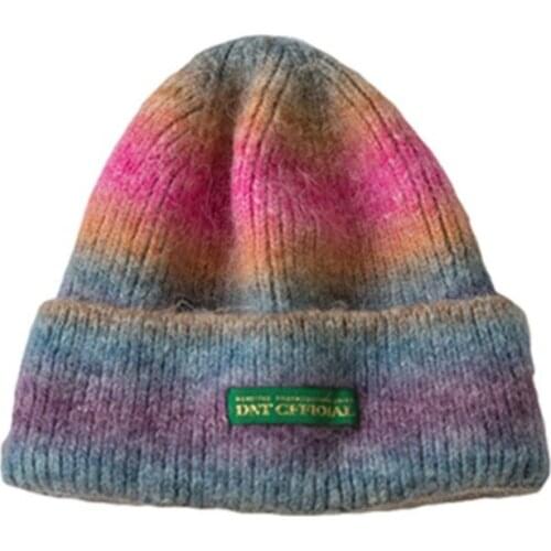 Tie-dye rainbow gradient knit hat women autumn and winter all-match Korean version of warmth fashion sweater hat mens Japanese