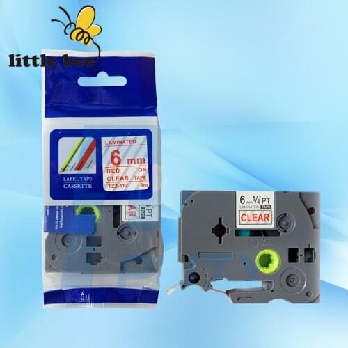 1pcs TZe-112 6mmx8m red on clear Compatible for brother P-touch ribbon cartirdge for brother label printer TZe-112 TZ-112