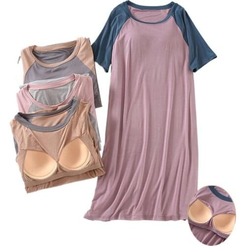 Modal Ladies Nightdress Summer Casual and Comfortable Raglan Sleeves with Chest Pad Home Wear Loose Short-sleeved Nachtkleding