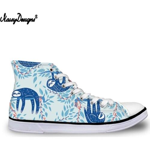 Noisydesigns Cute Blue Sloth Print Men Casual Vulcanized Shoes Lace-up High Top Teen Boy Canvas Flats Sneakers zapatos de hombre
