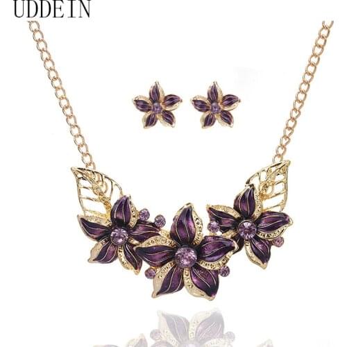 UDDEIN Fashion Leaves Flower Necklace For Women Bridal Wedding Jewelry Sets Statement Choker Necklace & Pendant Vintage Collar