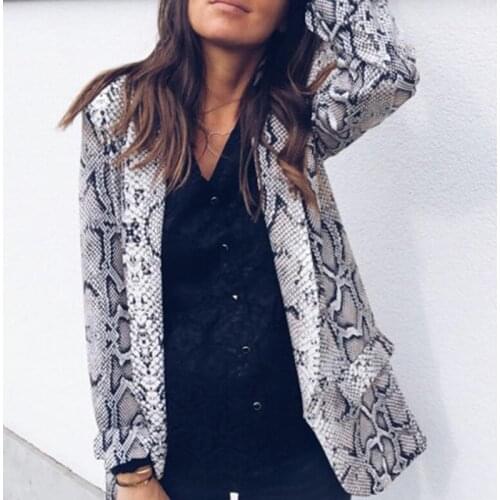 Women Ladies Snakeskin Long Sleeve Suit Cardigan Coat Office Jacket Sexy Snake Pattern Leopard Coat 2021 New Fashion Plus S-XL