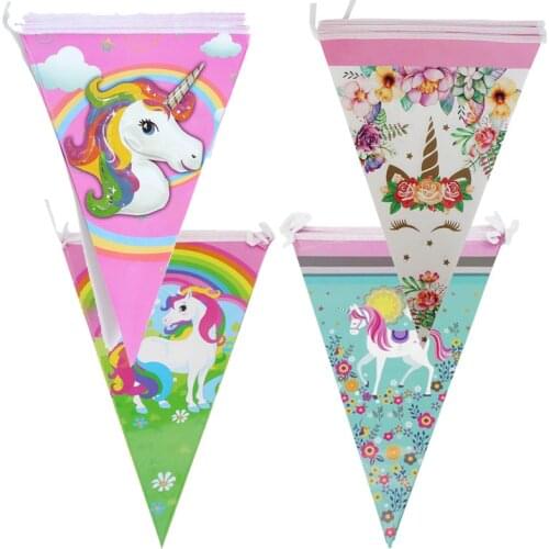1set Unicorn Paper Flag Girl Birthday Party Bunting Banners Baby Shower Unicorn Garland Wedding Event Party Pennant DIY Decor