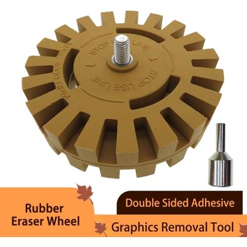 1 PCS 4" Rubber Eraser Wheel/Strip Off Wheels- Pinstripe, Double Sided Adhesive, Vinyl Decal, Graphics Removal Tool