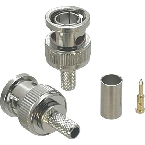 1Pcs Connector BNC Male Plug Crimp 75ohm RG58 RG142 LMR200 RG400 Cable RF Coaxial Brass