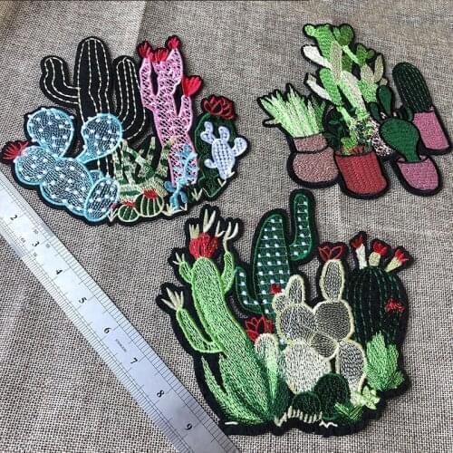 PGY 1pcs Mix Cactus Patch for Clothing Iron on Embroidered Sew Applique Cute Patch Fabric Badge Garment DIY Apparel Accessories