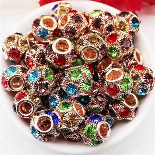 10Pcs Colorful Rhinestone Round Spacers Crystal CZ Stone Cubic Zirconia Carved Charm Disco Ball Beads for Jewelry Craft Making