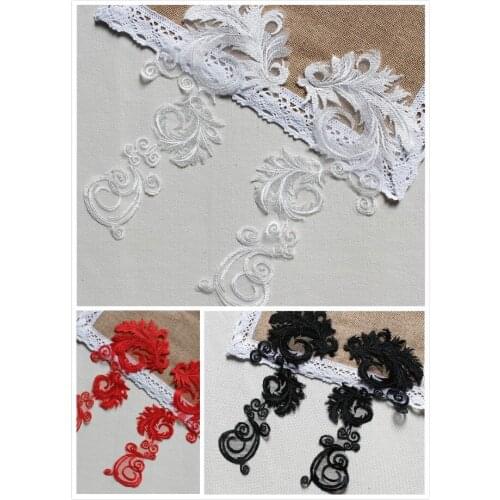 2 Pairs 30*14cm Beautiful Off White Black Red Fabric Flower Neckline Collar Venise Lace Applique
