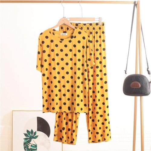 2021 Modal Polka Dot Casual Suit Loose Large Size Home Short Sleeve Pajamas T-shirt Wide Leg Pants SY7-XX21