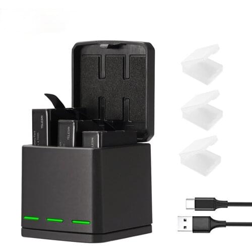 3 Pack Battery For Hero 8 Black 3 Slots Battery Charger LED Storage Box for GoPro Hero 8 7 6 5 Black Camera Accessories