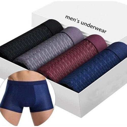 4pcs Summer Men Underwear Boxer Ice Mesh Breathable Sexy Youth Boxer Bamboo Ventilate Shorts Ice Silk Mesh Hollow Boxer Briefs