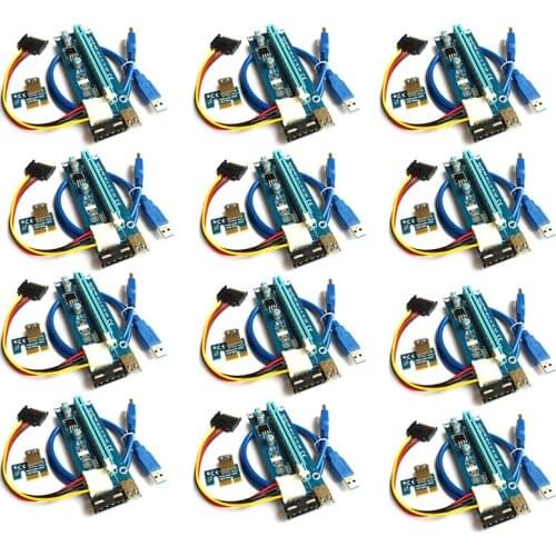 60CM 4 Pin USB3.0 Cable for Mining 12Pcs PCI-E Express Powered Riser Card 1X to 16X Extender Riser Card