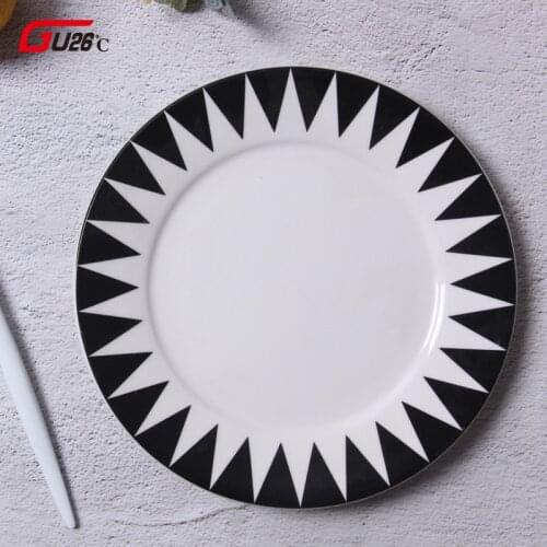 8 Inch Nordic Tableware Black White Geometry Tableware Ceramic Dinner Plate Dish Porcelain Dessert Plate Dinnerware Cake Plate