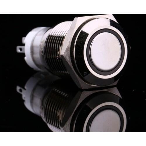 White Light On-off 12V 16mm 3A/250VAC Car Auto Metal LED Power Push Button Switch Latching Type