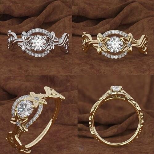 BAOSHINA Gold Color Engraving Flower Inlaid Crystal Zircon Rhinestone Ring for Women Party Jewelry Female Hand Accessories