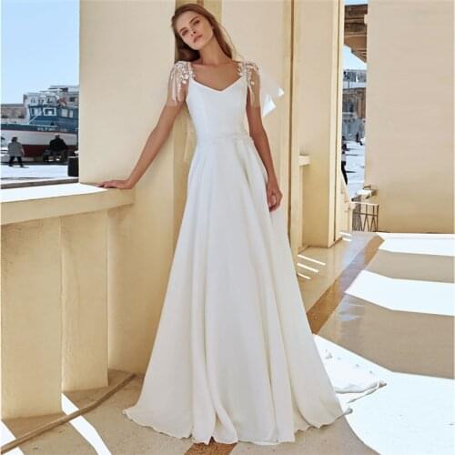 Boho A-line Wedding Dress 2021 Fashion V-neck Sweep Train Sleeveless Appliques High Quality Jersey Bridal Gowns
