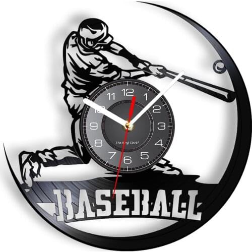 Baseball Player Vinyl Record Laser Wall Clock Schlagball Sports Events Wall Art Watch Boys Room Decor Baseball Coach Player Gift