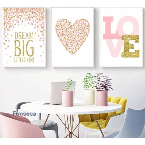 Dream Big Poster Love Quotes Wall Art Canvas Painting Nordic Style Decorative Wall Picture Baby Girl Bedroom Nursery Decoration