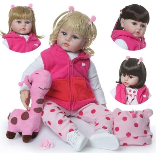 Boneca Reborn Girl silicone dolls toys 48cm bebe doll reborn with giraffe plush different hair styles optional reborn babies
