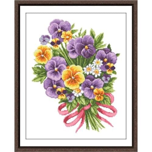 Glamour violet bouquet cross-stitch package 18ct 14ct 11ct white cloth cotton thread embroidery DIY handmade needlework