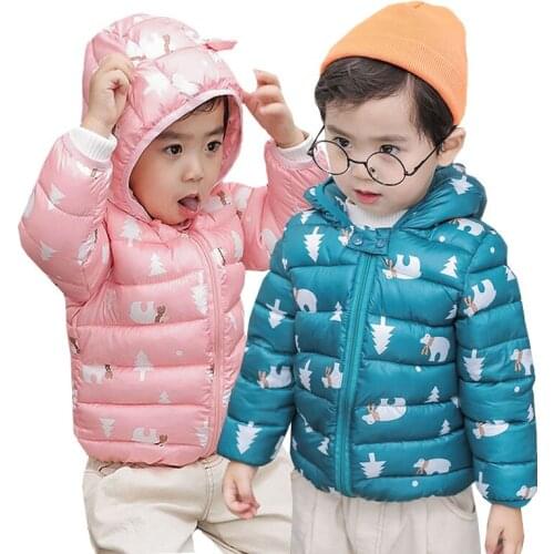 Kids Clothes autumn winter down jacket Overcoat boys girls cartoon print hooded warm coat 1-5 years old Beibei quality clothing