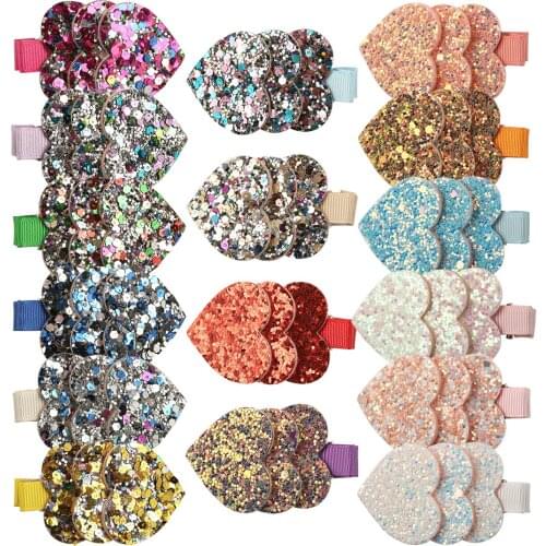 XIMA 16pcs/lot Girls Glitter Hairpins Sequin Hair Heart Bows Hair Clip Hairgrips for Children Hair Accessories HC014